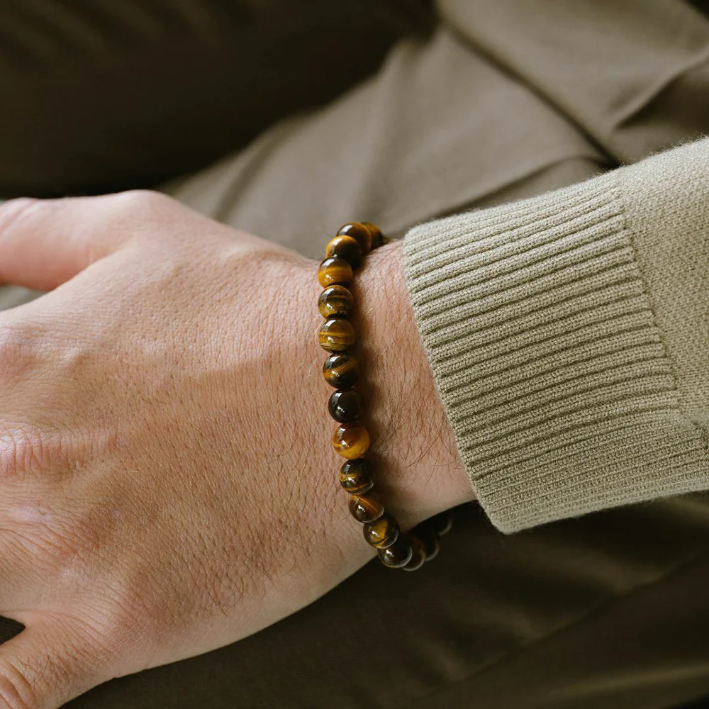 Stainless Steel & Tiger Eye Beaded Bracelet - "Stones" - Image 2