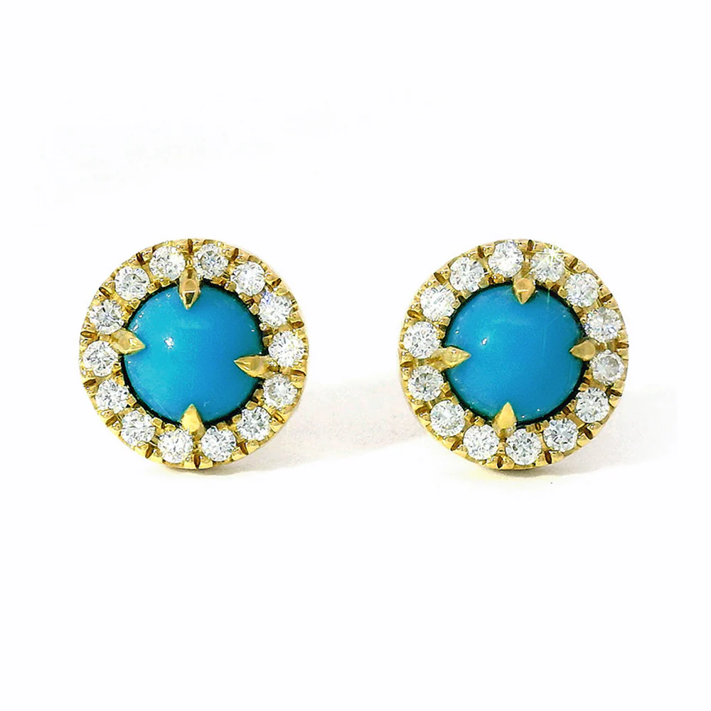 Turquoise Cabochon & Diamond Halo Earrings - "Sunlit Waters"