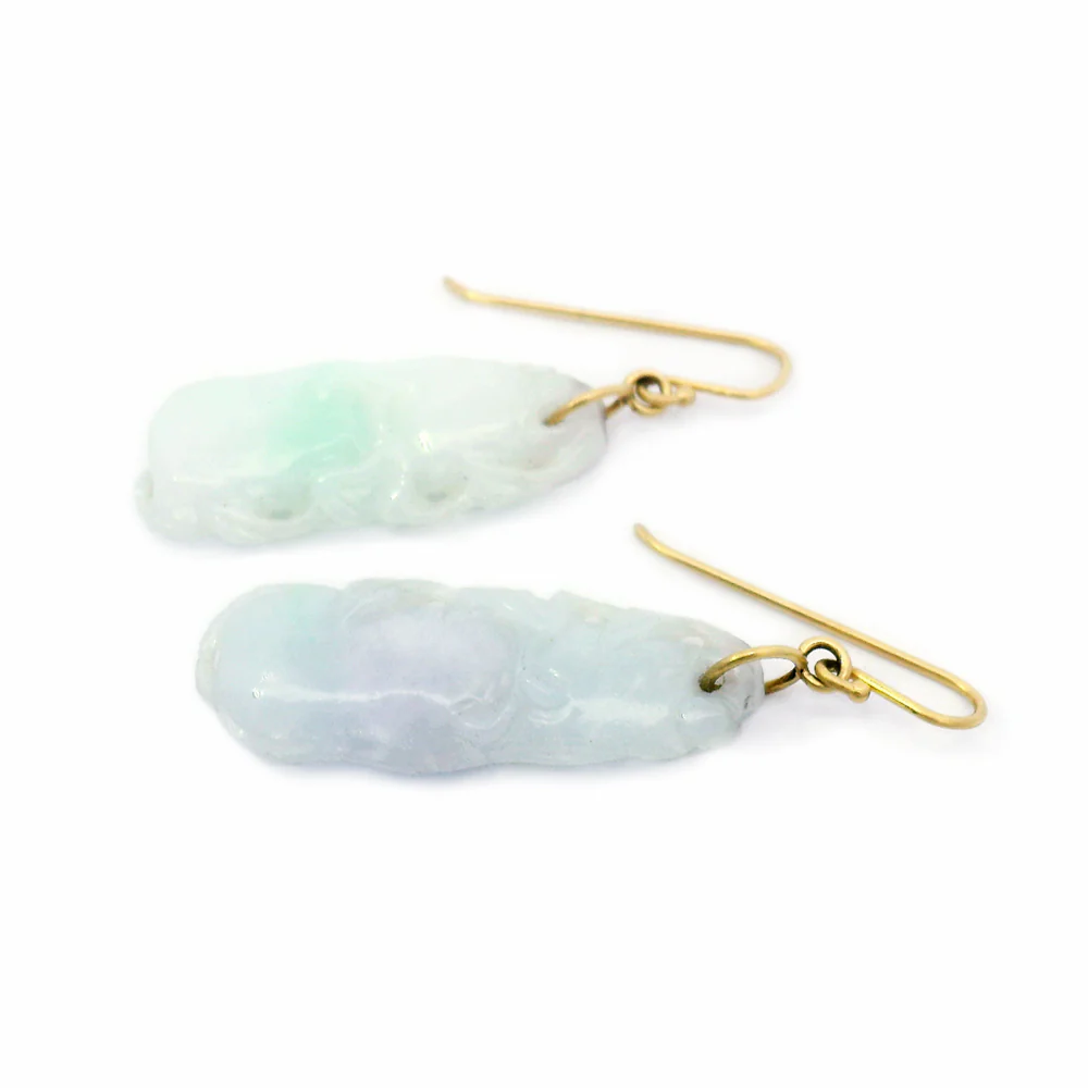 Vintage Jadeite Drop Earrings in 18K Gold - "Celadon" - Image 2