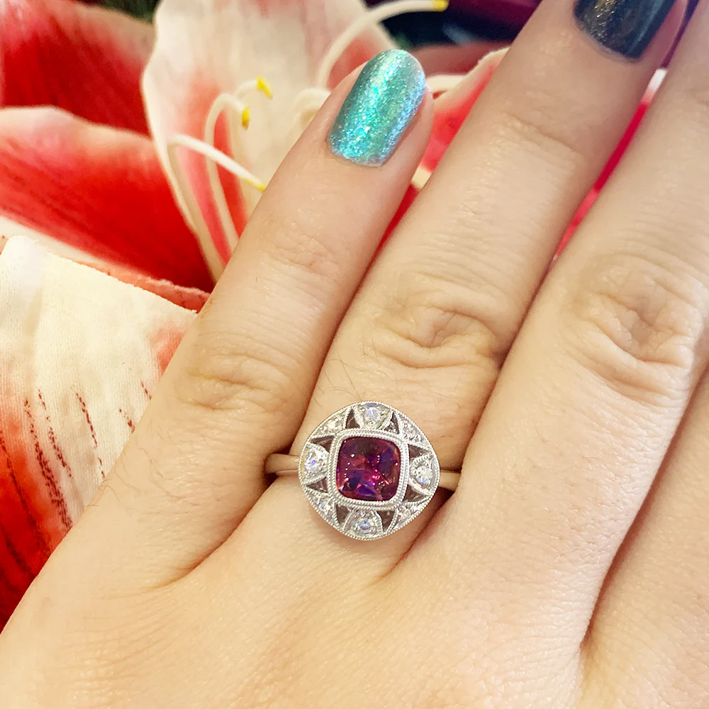 White Gold Diamond and Rhodolite Ring - Image 3
