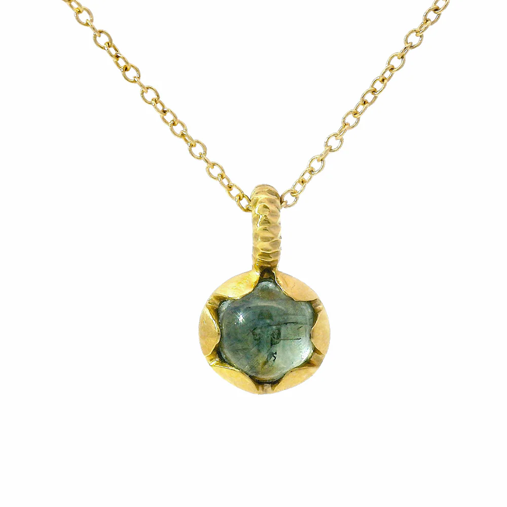 Yellow Gold and Green Montana Sapphire Necklace - "Hidden Star" - Image 3