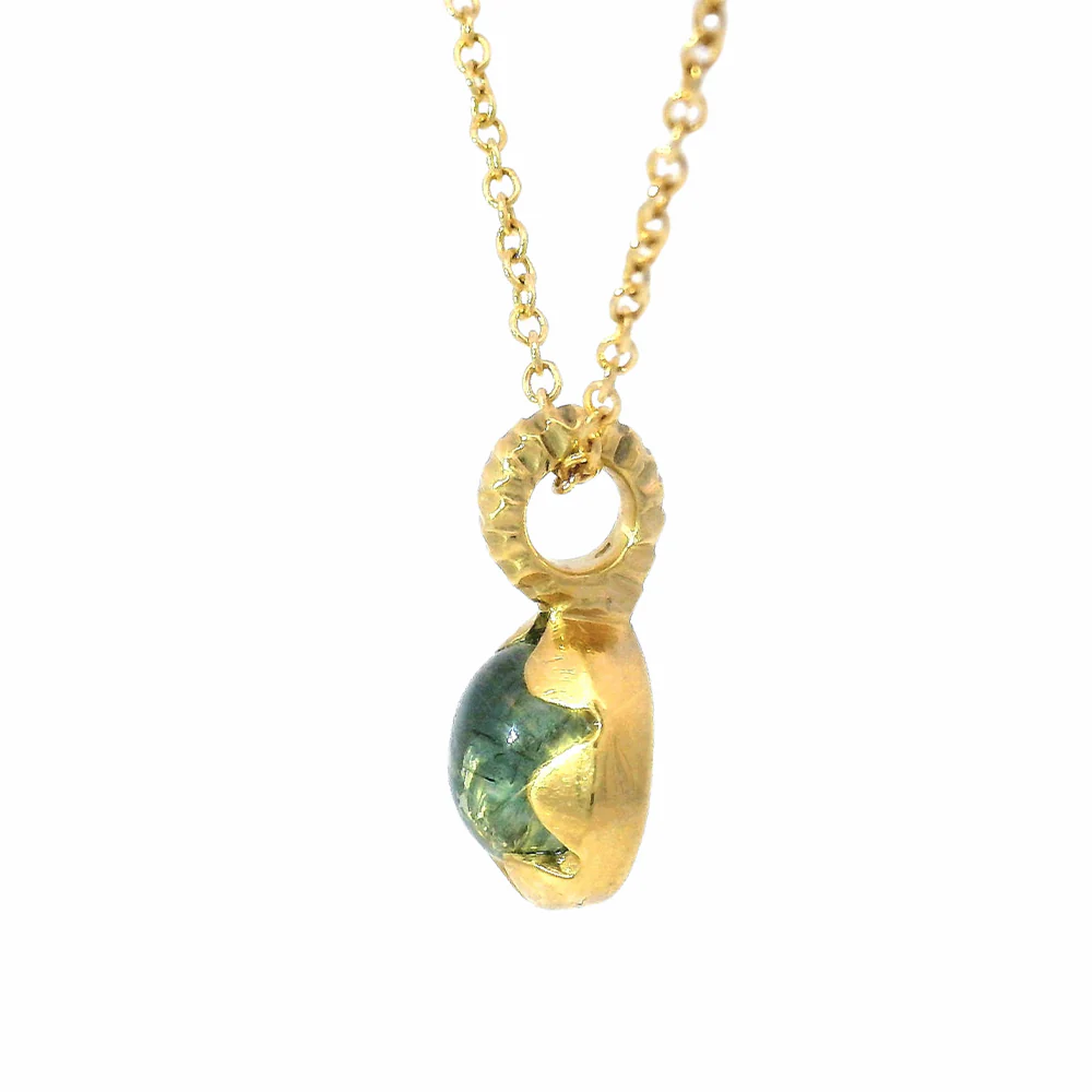 Yellow Gold and Green Montana Sapphire Necklace - "Hidden Star" - Image 4