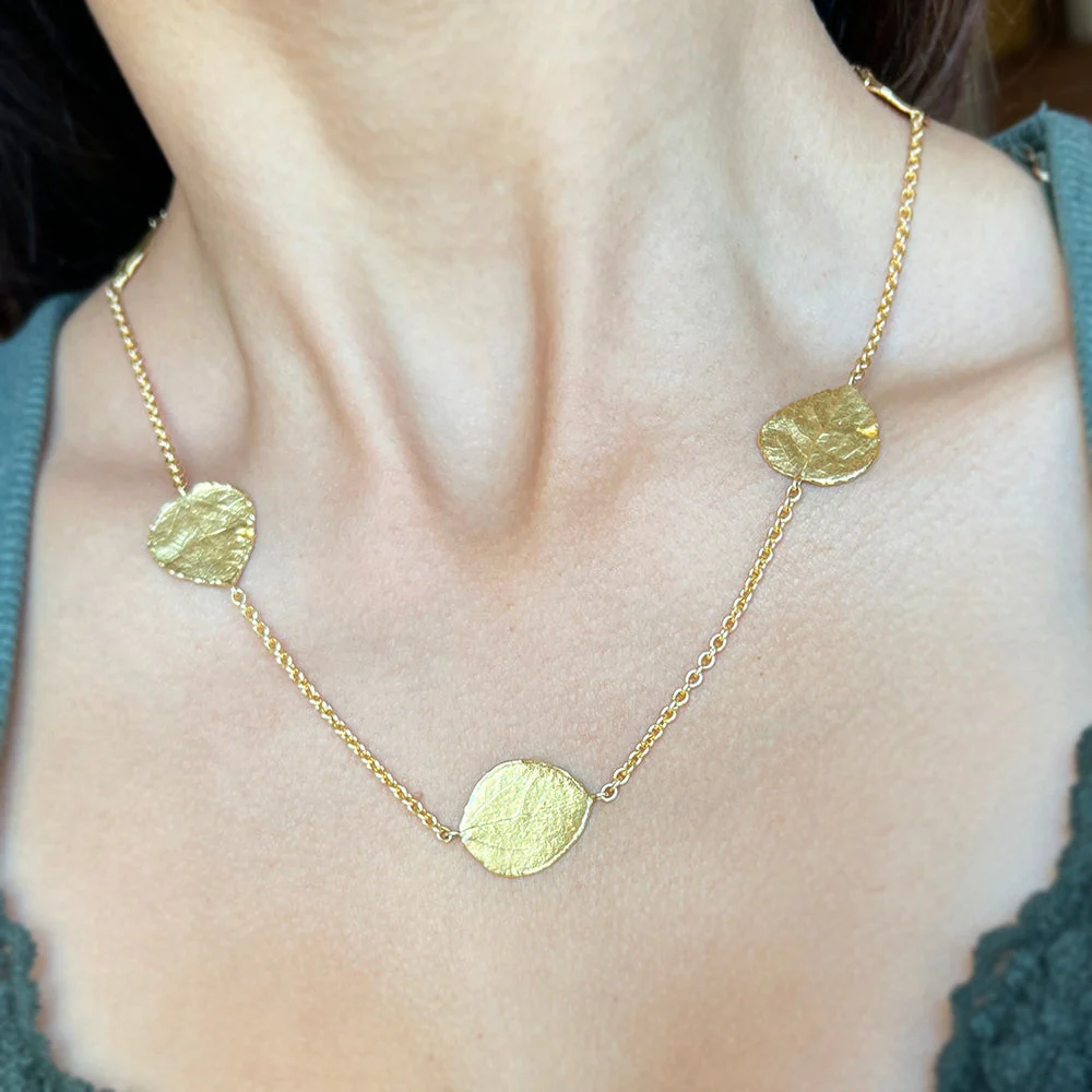 Yellow Gold Aspen Leaves Station Necklace - "Forest of Gold" - Image 2