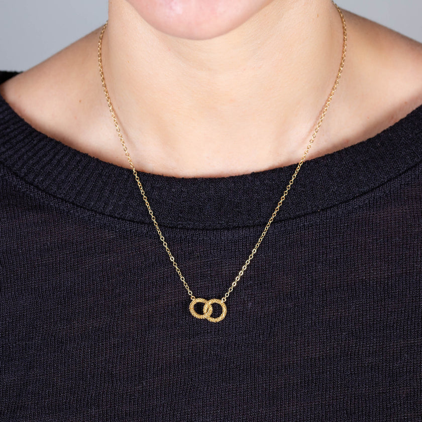 Petite Yellow Gold Necklace - "Interlocking Circles" - Image 2