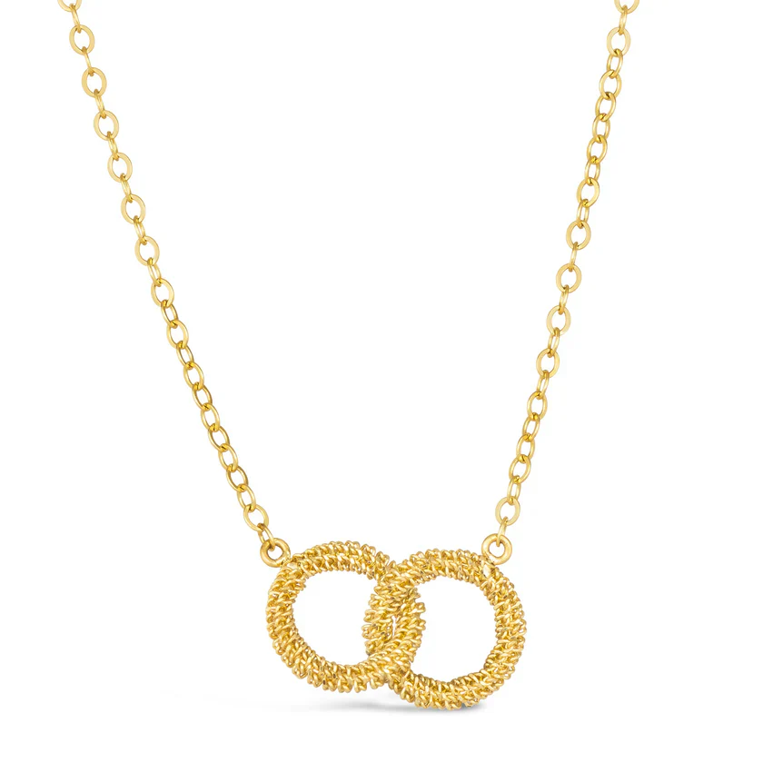 Petite Yellow Gold Necklace - "Interlocking Circles" - Image 3