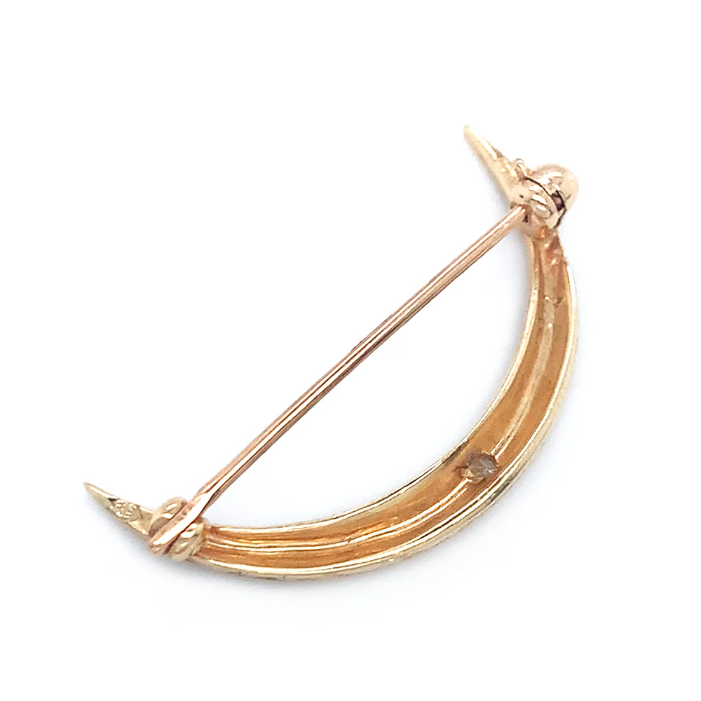 Yellow Gold & Diamond Pin - "Glinting Moon" - Image 2