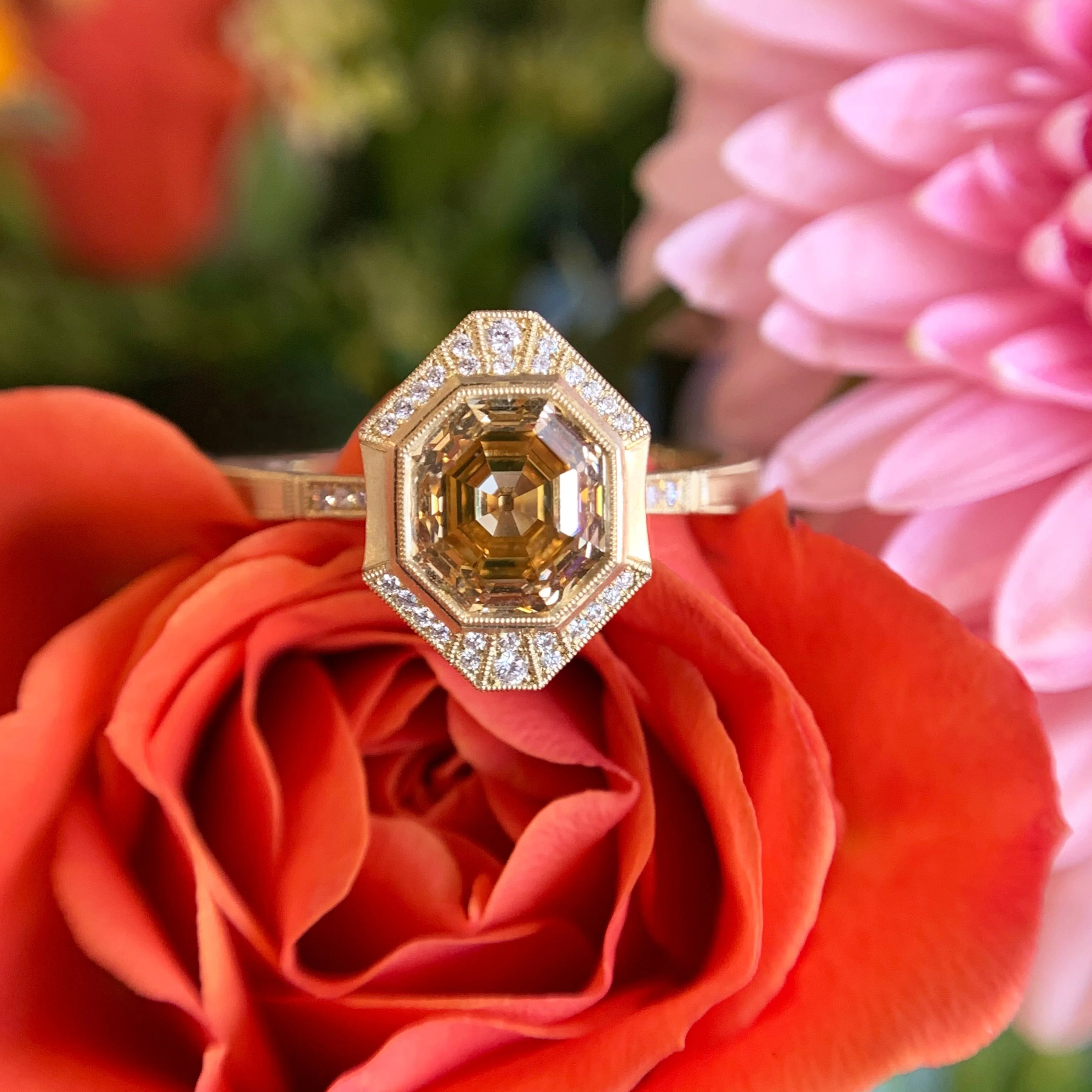 Modified Octagonal Step Cut Diamond Engagement Ring - "Georgia Halo" - Image 2