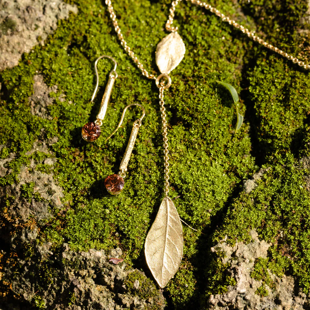 Yellow Gold Lariat Necklace - "Southern Oak & Briar Leaf" - Image 2