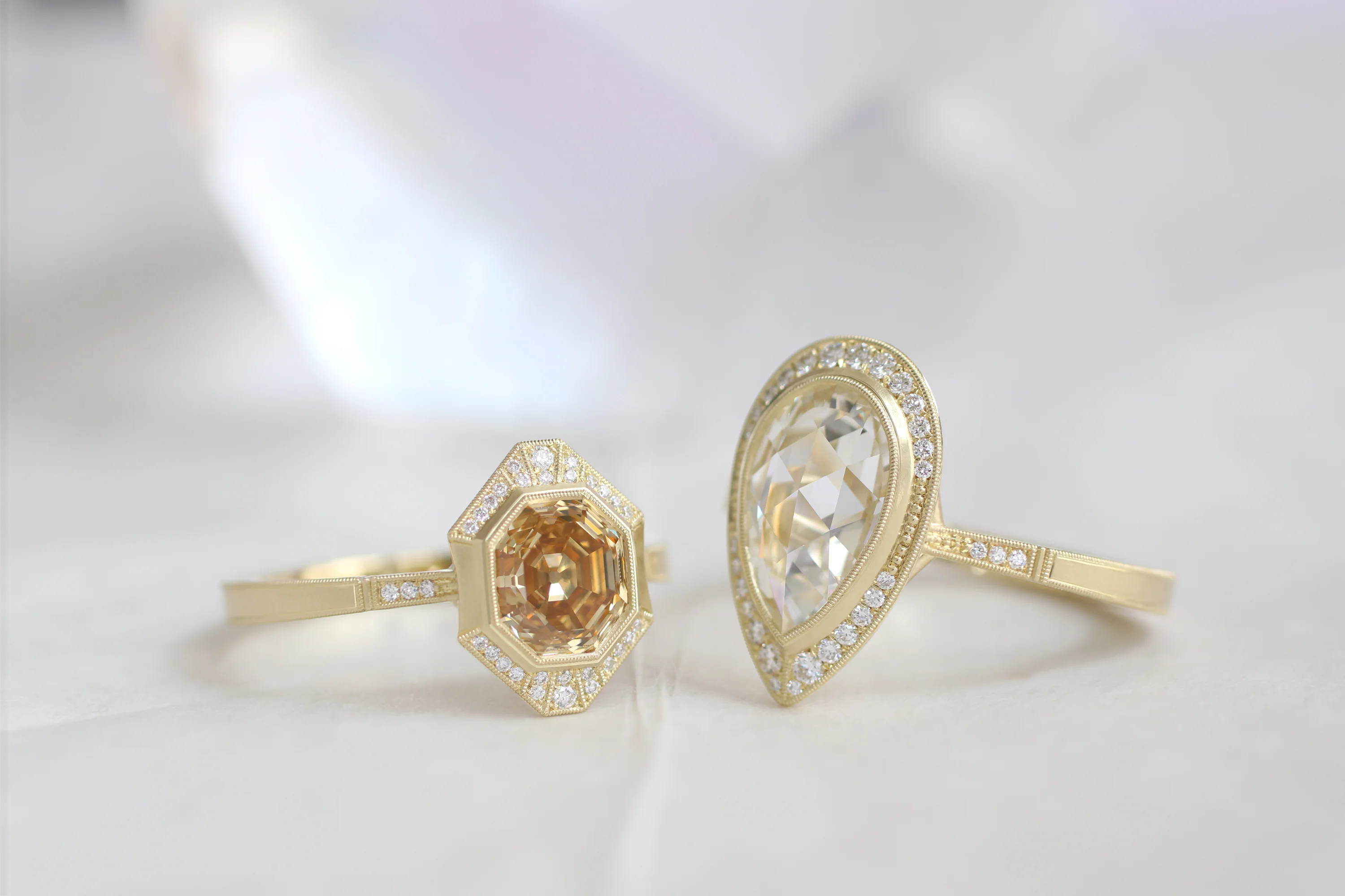 Pear Shaped Rose Cut Diamond Engagement Ring - "Virginia Halo" - Image 7