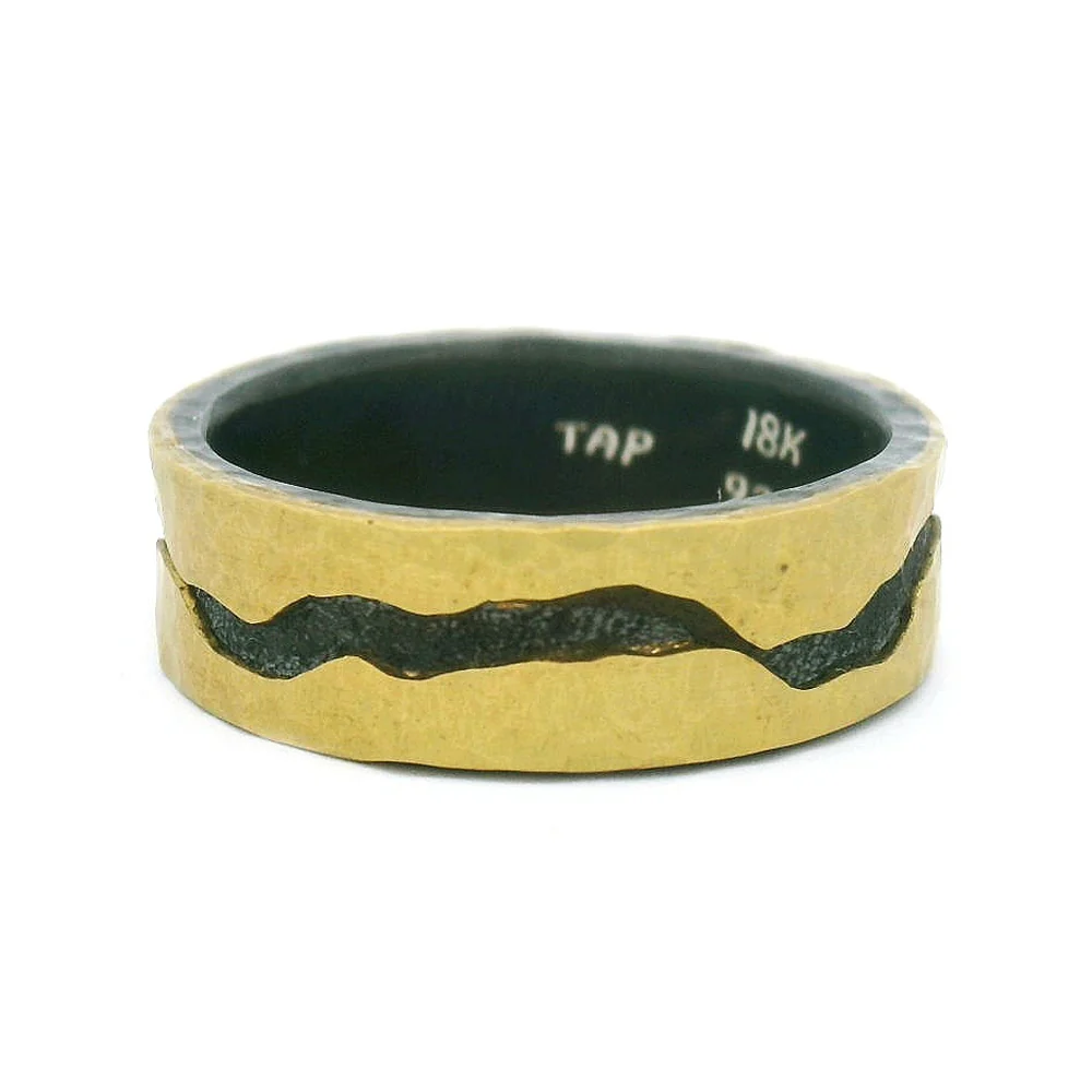 Yellow Gold & Sterling Silver Band - "Black River" - Image 2