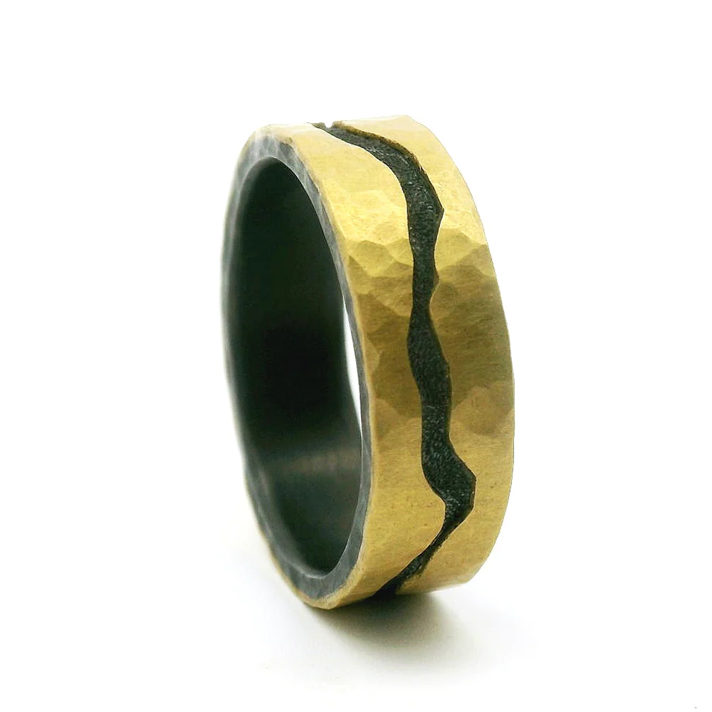 Yellow Gold & Sterling Silver Band - "Black River" - Image 3