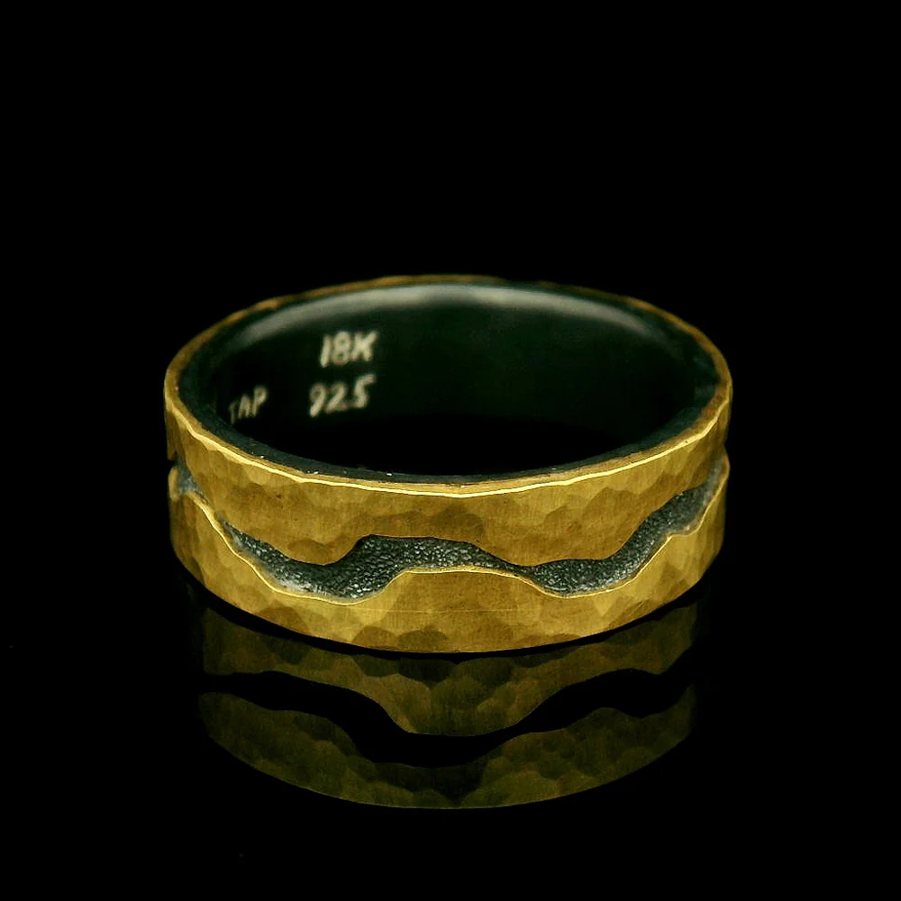 Yellow Gold & Sterling Silver Band - "Black River" - Image 4