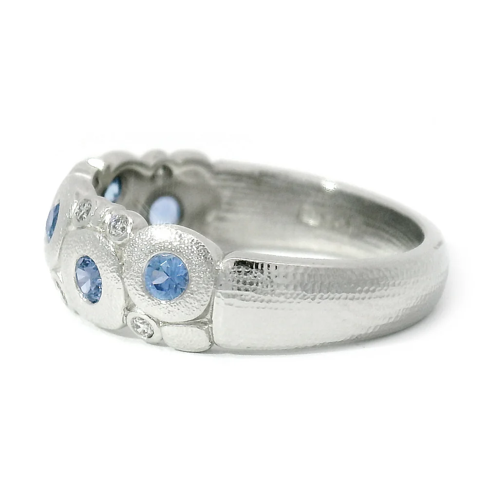 Yogo Sapphire & Diamond Platinum Domed Ring - "Candy" - Image 4