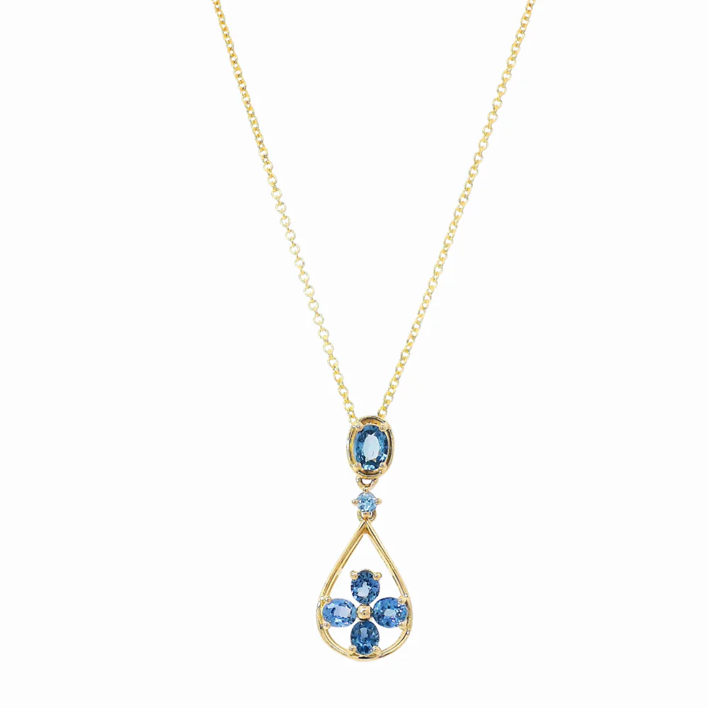 Yogo Sapphire & Gold Pendant - "Teardrop & Clover"